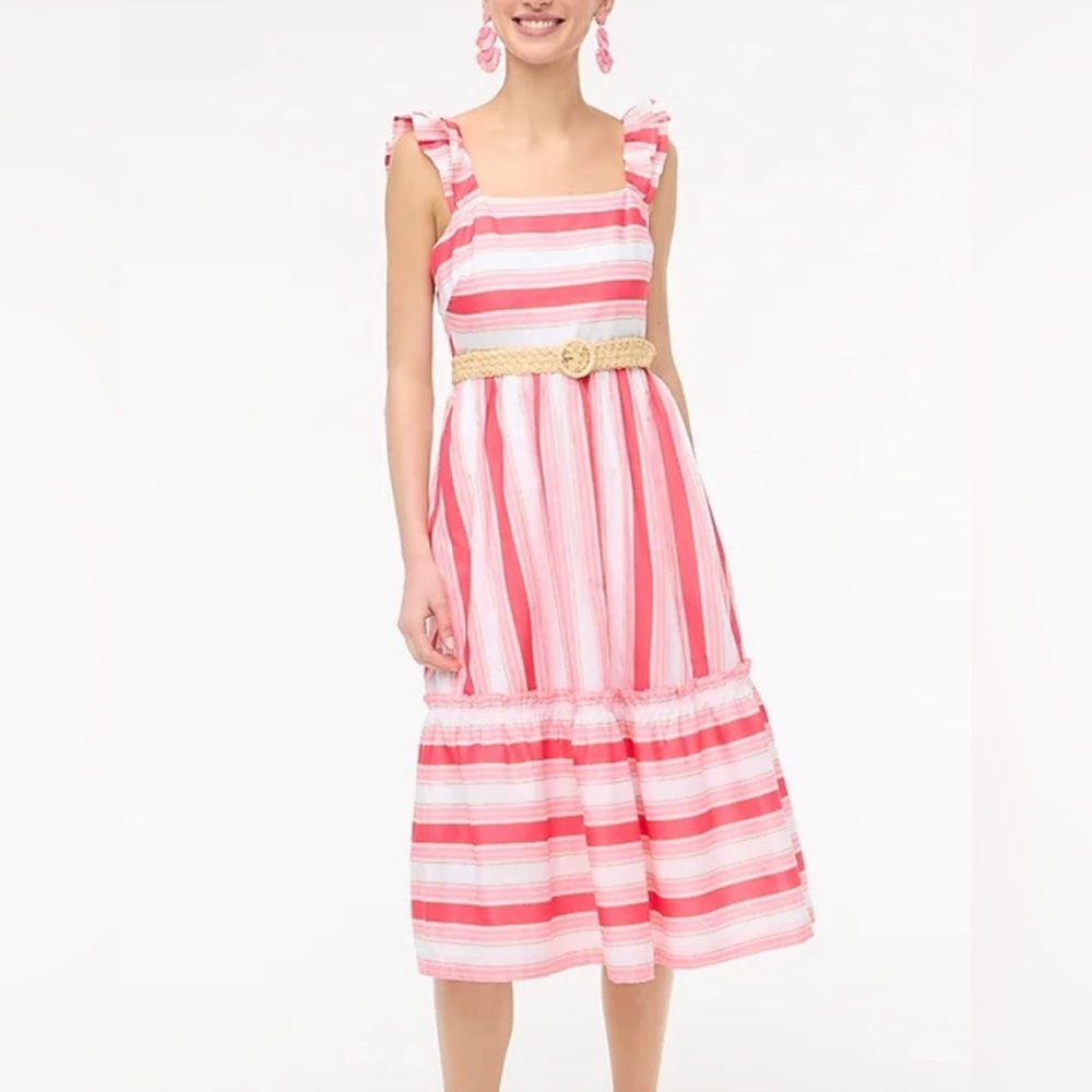 J. Crew Pink and White Striped Midi Dress